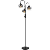 GLOBO Stehleuchte schwarz transparent Rauch Glas Metall H/D: ca. 165x43 cm E27 3 Brennstellen MAXY - schwarz/Rauch (43,00/165,00cm) - GLOBO