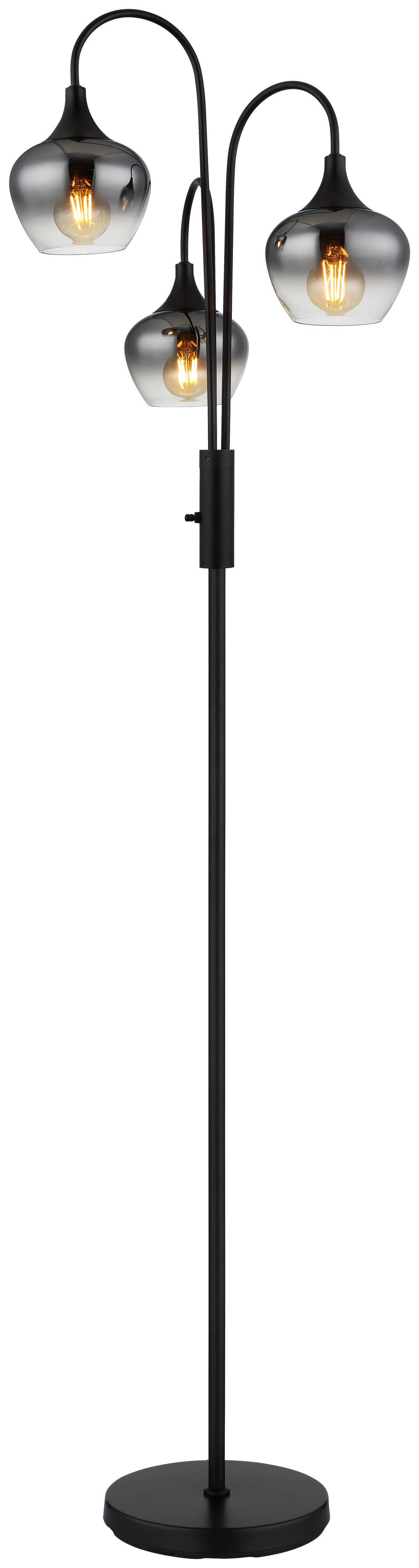 GLOBO Stehleuchte schwarz transparent Rauch Glas Metall H/D: ca. 165x43 cm E27 3 Brennstellen MAXY - schwarz/Rauch (43,00/165,00cm) - GLOBO