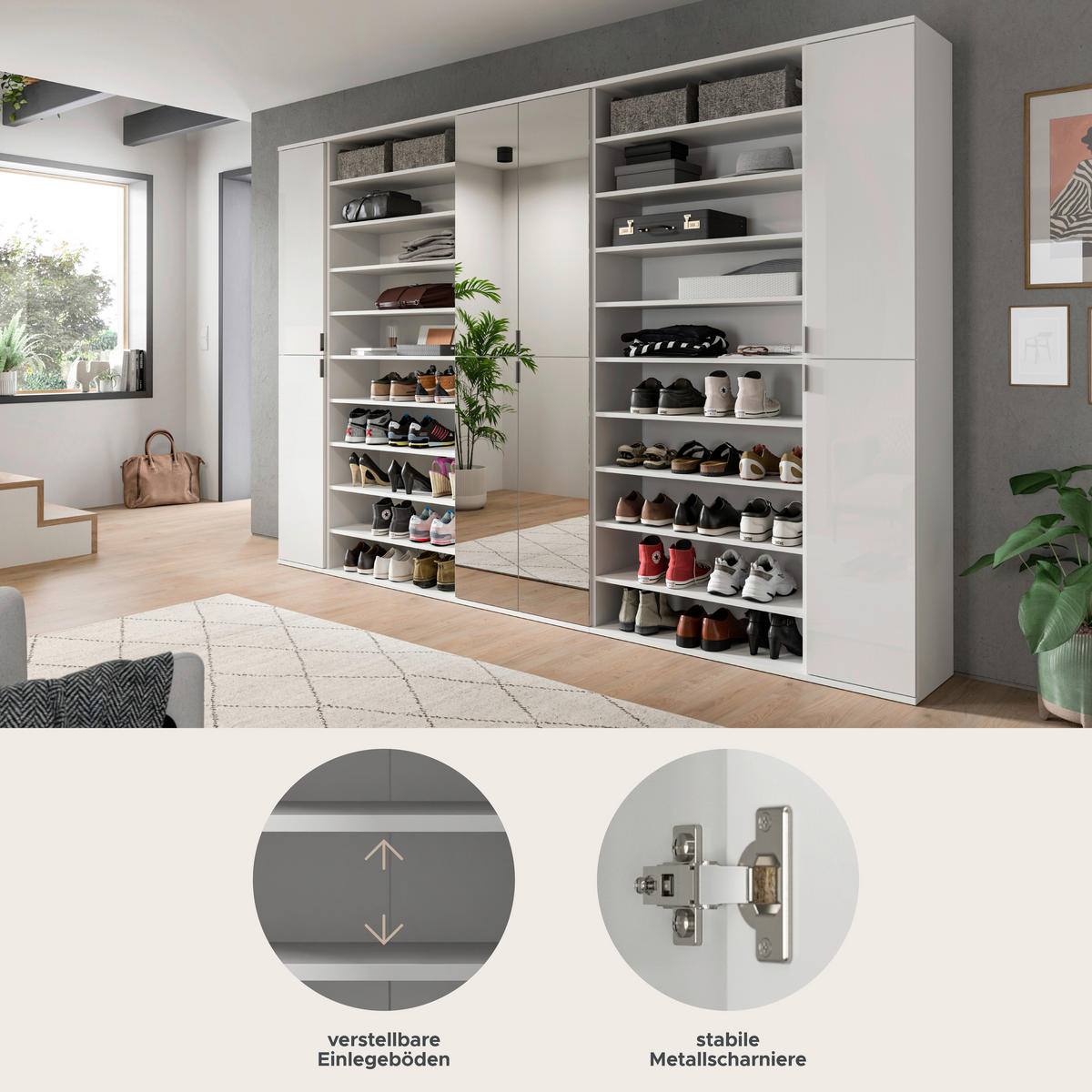 Garderobe PROJEKT X weiß weiß Hochglanz B/H/T: ca. 262x191x37 cm PROJEKT X - weiß (262,00/191,00/37,00cm) - xonox.home