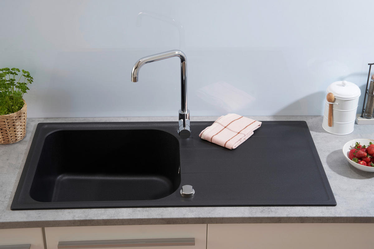 Respekta Einbauspüle Orlando 100 x 50 S schwarz Granitverbundmaterial B/H/T: ca. 100x22,5x50 cm Orlando 100 x 50 S - schwarz (100,00/22,50/50,00cm) - Respekta