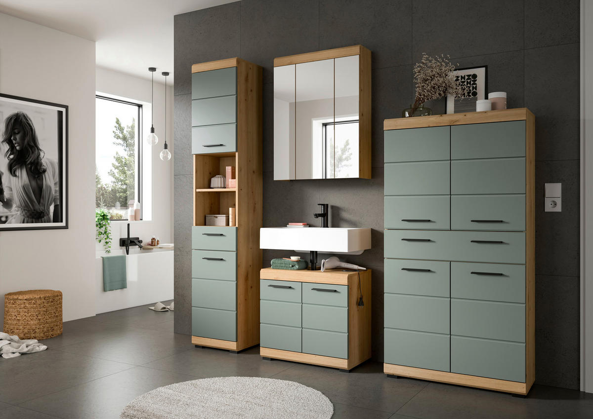 Badezimmer-Set Scout Eiche Artisan Nachbildung salbei Nachbildung B/H/T: ca. 74x141x31 cm Scout - Eiche/salbei (74,00/141,00/31,00cm) - xonox.home