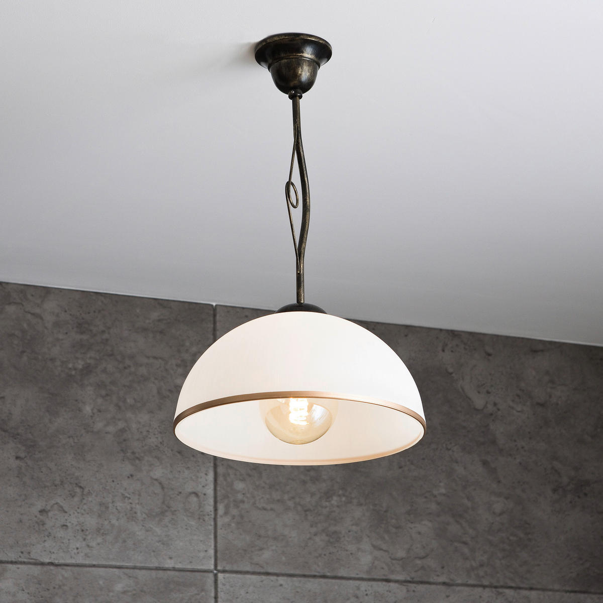 Lamkur Deckenleuchte schwarz Glas Stahl B/H/L: ca. 32,5x45x32,5 cm E27 1 Brennstellen RETRO - schwarz (32,50/32,50/45,00cm) - Lamkur