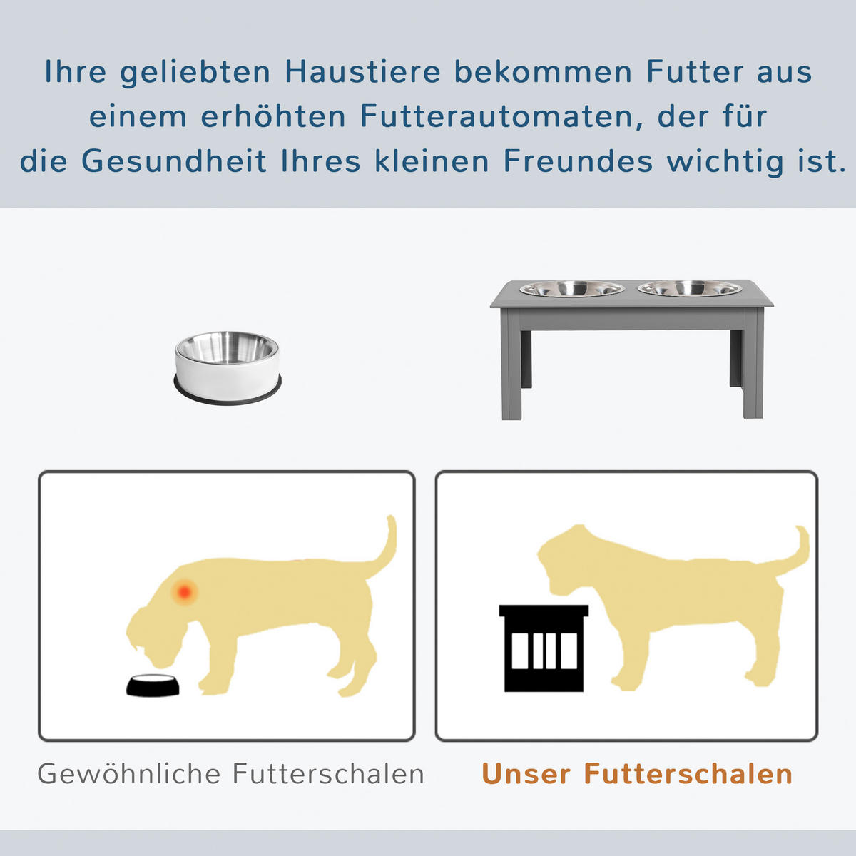 PawHut Futternapf grau Edelstahl B/H/L: ca. 30,5x25,4x58,4 cm Futternapf - grau (58,40/30,50/25,40cm) - PawHut