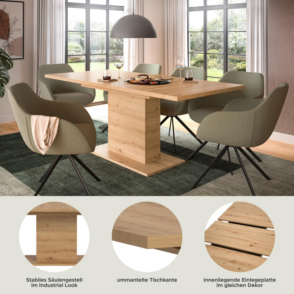 Esstisch MOTION Artisan Oak Nachbildung B/H/T: ca. 150x76x90 cm MOTION - (150,00/76,00/90,00cm) - xonox.home