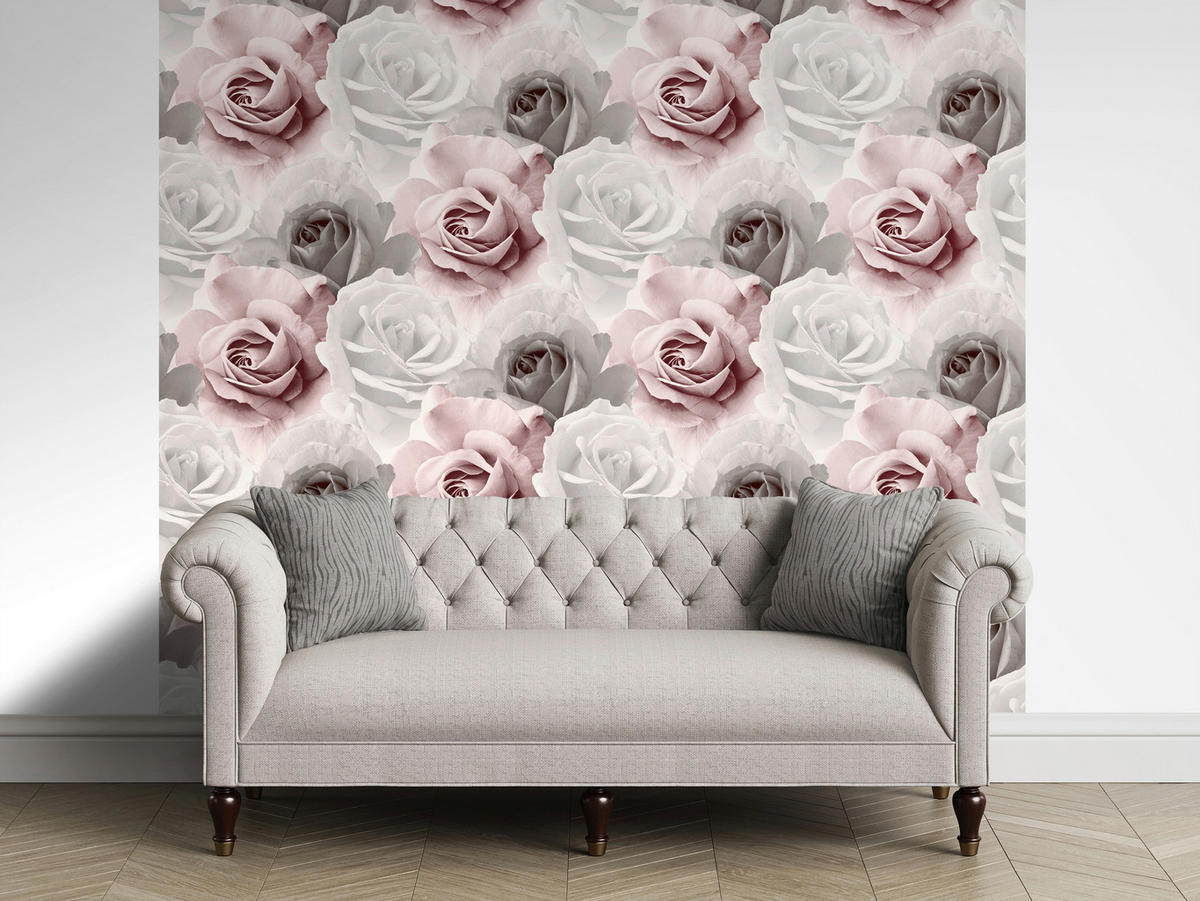 UGEPA Papiertapete Rosen rosa grau B/L: ca. 53x1005 cm Papiertapete_B25213 - rosa/grau (53,00/1005,00cm) - UGEPA