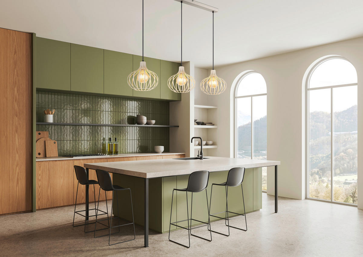 GLOBO Pendelleuchte MATEO 33370319 schwarz sand creme Metall B/H/L: ca. 103x150x25 cm E27 3 Brennstellen MATEO - sand/creme (25,00/103,00/150,00cm) - GLOBO