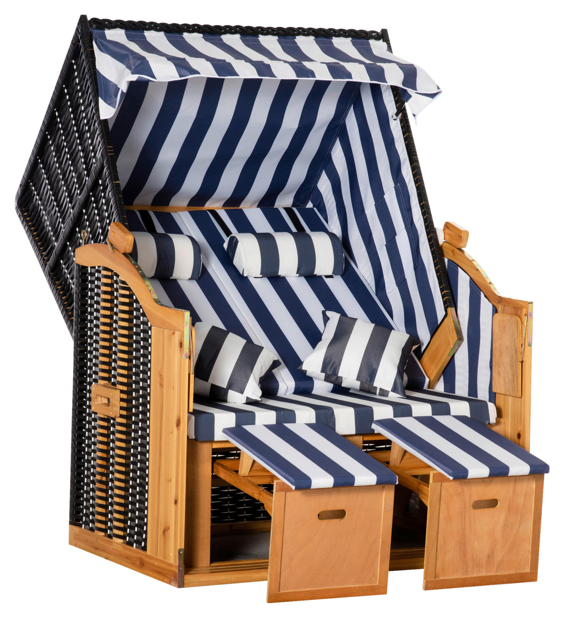 Outsunny Strandkorb blau Holz B/H/L: ca. 79x118x160 cm Strandkorb - blau/weiß (160,00/79,00/118,00cm) - Outsunny