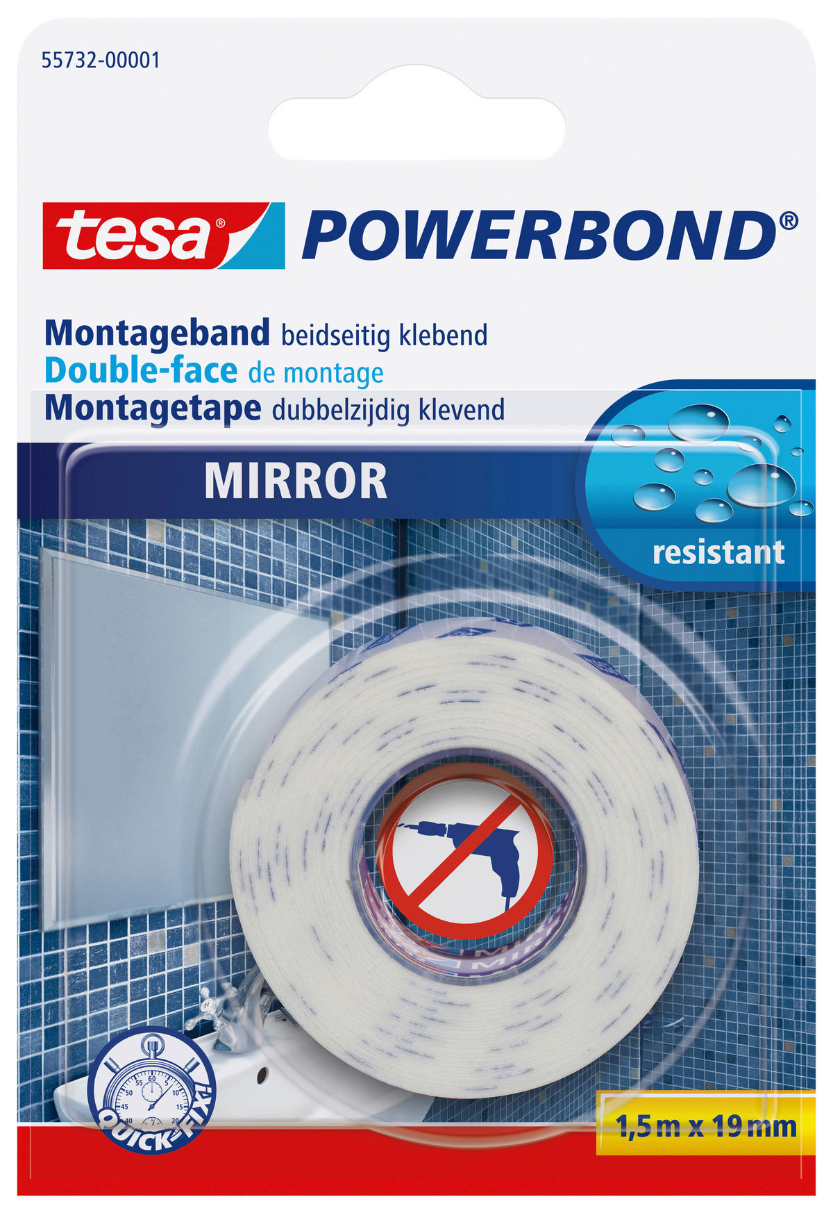 tesa Montageband Powerbond-Spiegel B/L: ca. 1,9x150 cm Powerbond-Spiegel - (1,90/150,00cm) - tesa