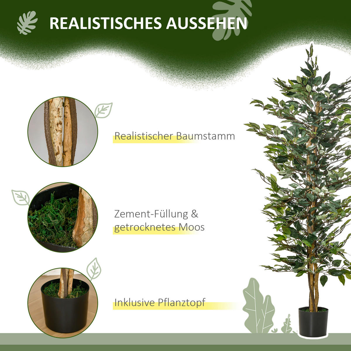 HOMCOM Kunstpflanze grün Edelstahl B/H/L: ca. 17x17x150 cm künstliche_Pflanze - grün (150,00/17,00/17,00cm) - HOMCOM