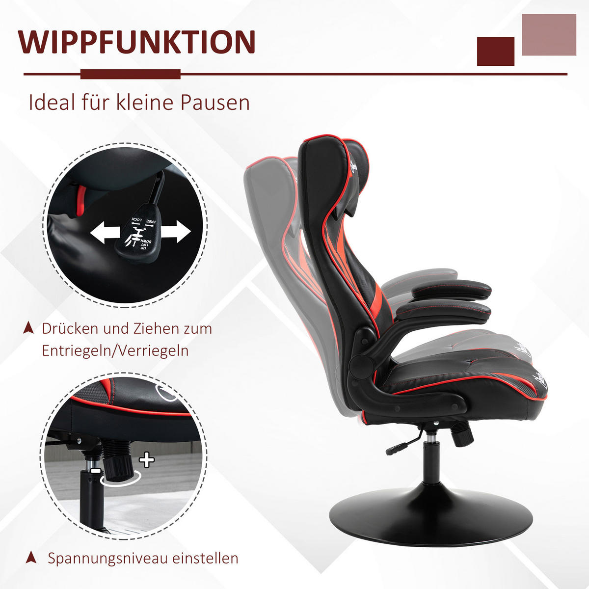 Gaming-Sessel 921-358RD rot schwarz 921-358RD - rot/schwarz (67,00/106,00/75,00cm) - Vinsetto