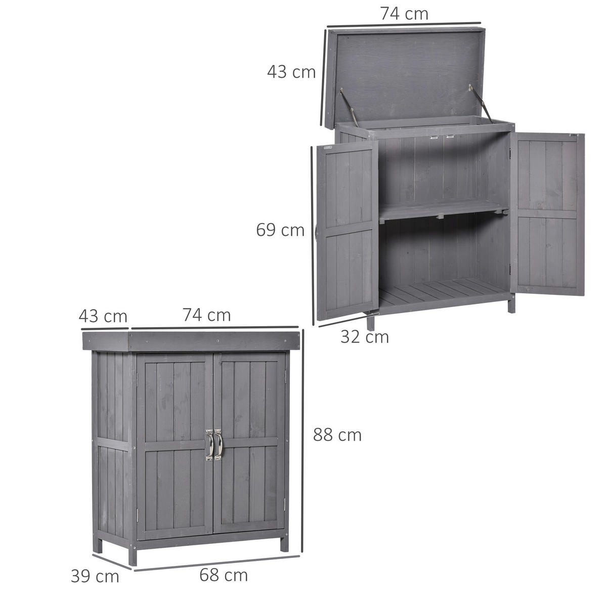Outsunny Gartenschrank Gartenschrank - grau (74,00/43,00/88,00cm) - Outsunny