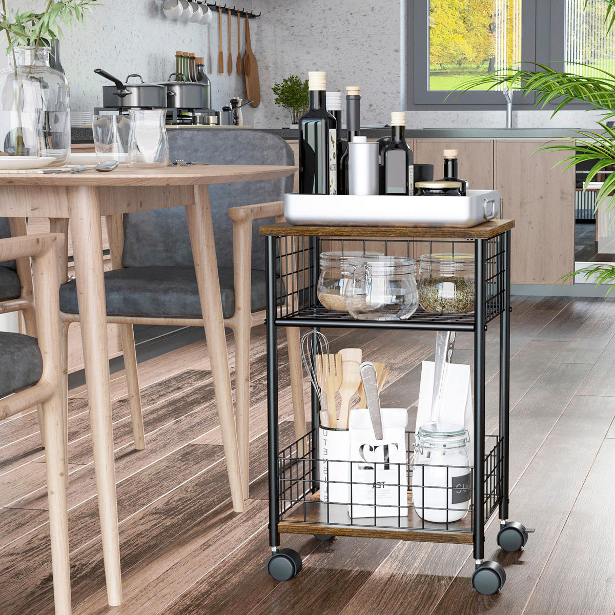 HOMCOM Küchenwagen braun Spanplatte B/H/L: ca. 30x40x62 cm Küchenwagen - braun (62,00/30,00/40,00cm) - HOMCOM