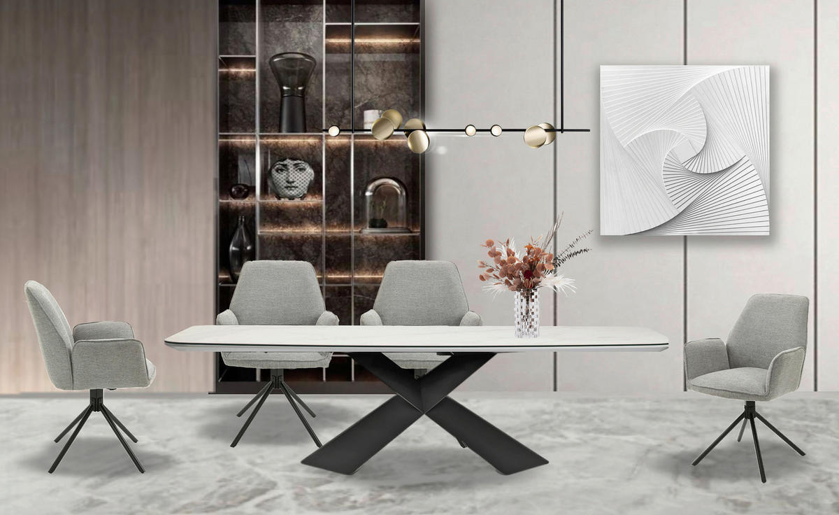 Stuhl BLAIR 2er-Set hellgrau schwarz Webstoff Metall B/H/T: ca. 57x89x61 cm BLAIR 2er-Set - hellgrau/schwarz (57,00/89,00/61,00cm) - byLIVING