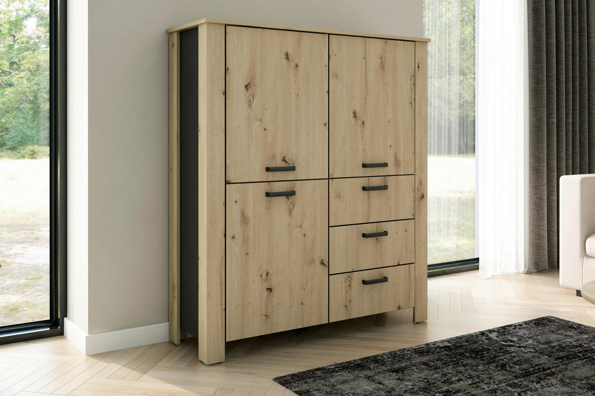 Highboard FARO Eiche schwarz B/H/T: ca. 120x137x40 cm FARO - Eiche/schwarz (120,00/137,00/40,00cm) - byLIVING
