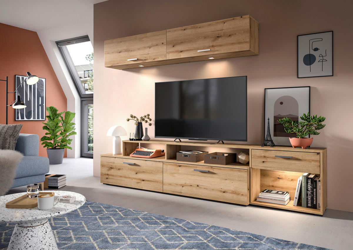 Wohnwand Race Eiche Evoke Oak Nachbildung B/H/T: ca. 247x180x35 cm Race - Eiche (247,00/180,00/35,00cm) - xonox.home