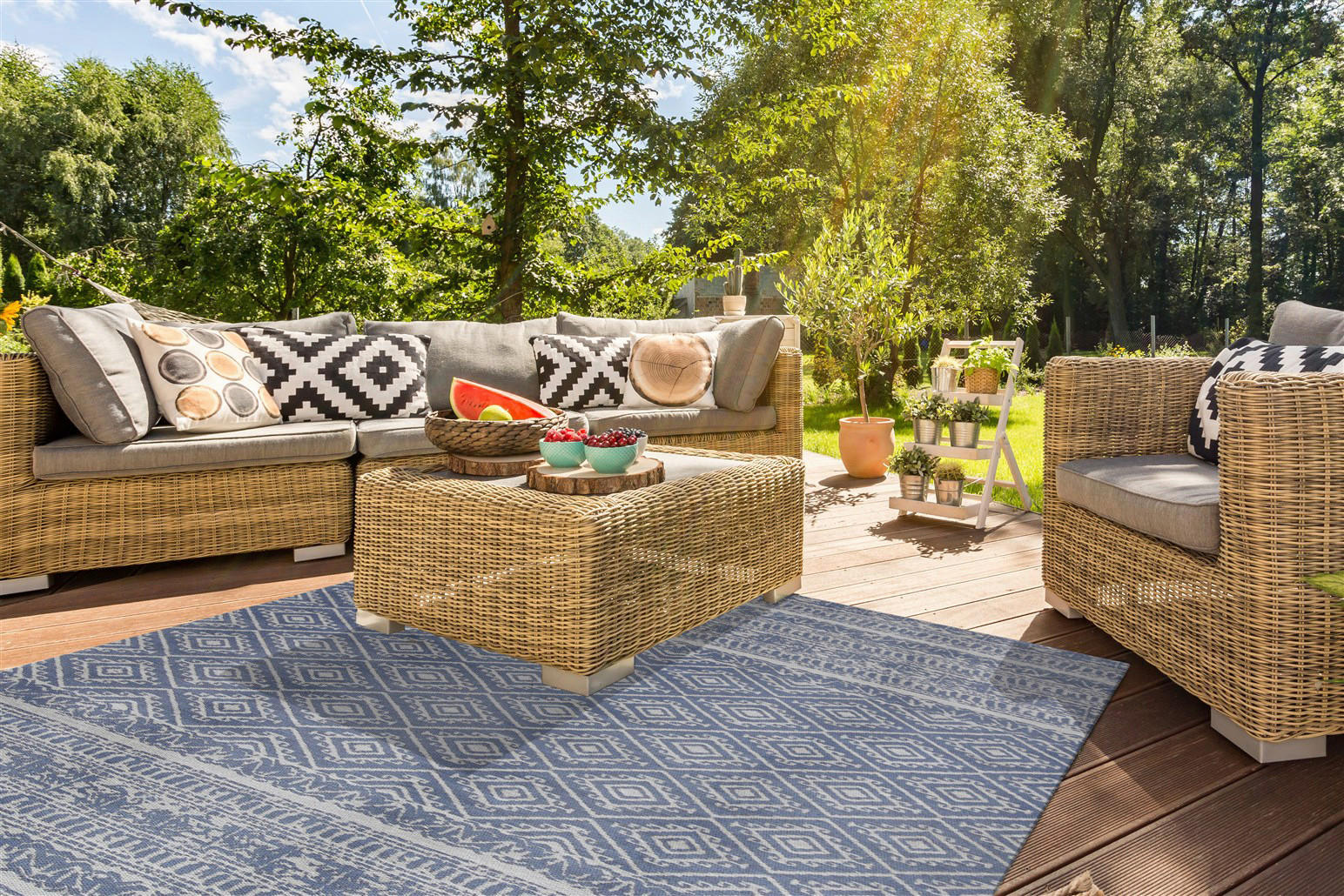 Kayoom Flachgewebeteppich Sunny 110 hellblau B/L: ca. 80x150 cm Sunny 110 - hellblau (80,00/150,00cm) - Kayoom