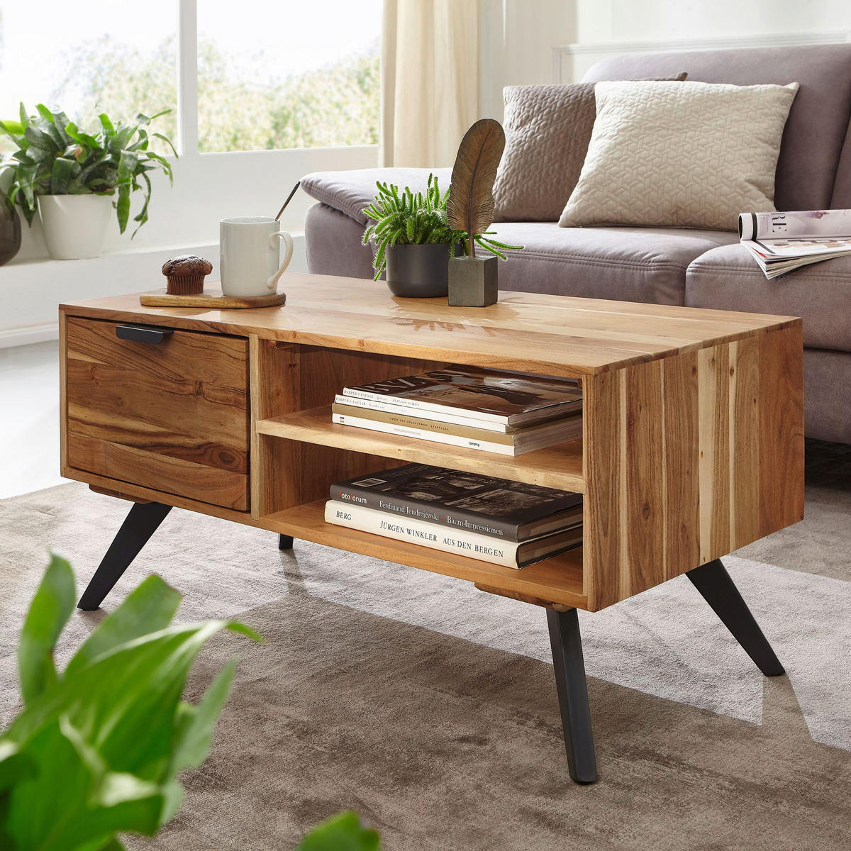 Couchtisch braun B/H/T: ca. 45x45x95 cm Couchtisch - braun (45,00/45,00/95,00cm) - Wohnling