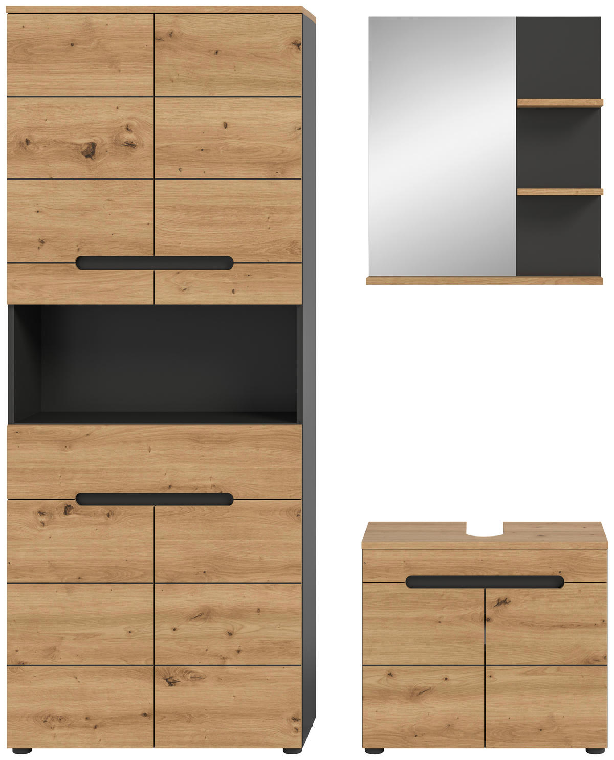 Badezimmer-Set Canu Basalt Eiche Artisan Nachbildung B/H/T: ca. 154x193x34 cm Canu - Eiche/Basalt (154,00/193,00/34,00cm) - xonox.home