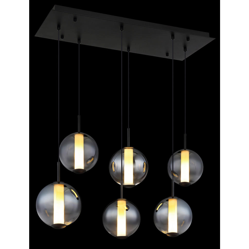 Thumbnail - GLOBO Pendelleuchte Opal mattschwarz Rauch Metall Glas B/H: ca. 100x120 cm 1.0 Brennstellen