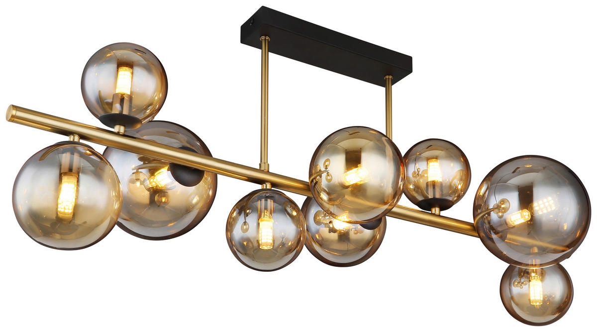 GLOBO Deckenleuchte 56135-9D amber schwarz messing Glas Metall B/H/L: ca. 30x38x87 cm G9 9 Brennstellen RIHA - messing/schwarz (87,00/30,00/38,00cm) - GLOBO