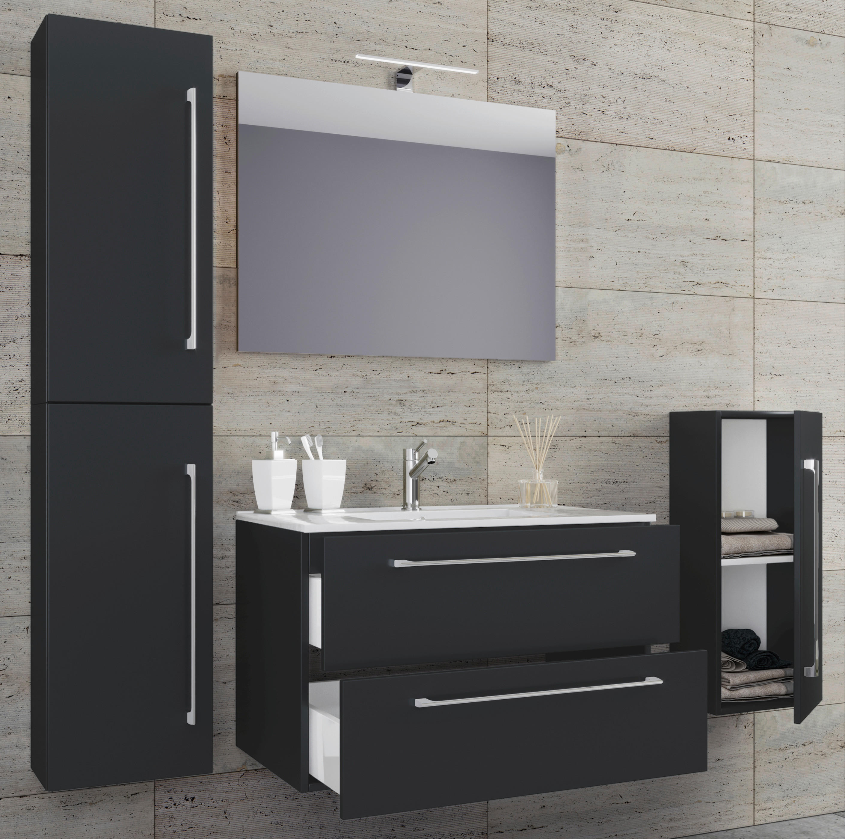 Waschplatz 5tlg-Badinos schwarz B/H/T: ca. 60x50x46 cm 5tlg-Badinos - schwarz (60,00/50,00/46,00cm) - VCM Möbel