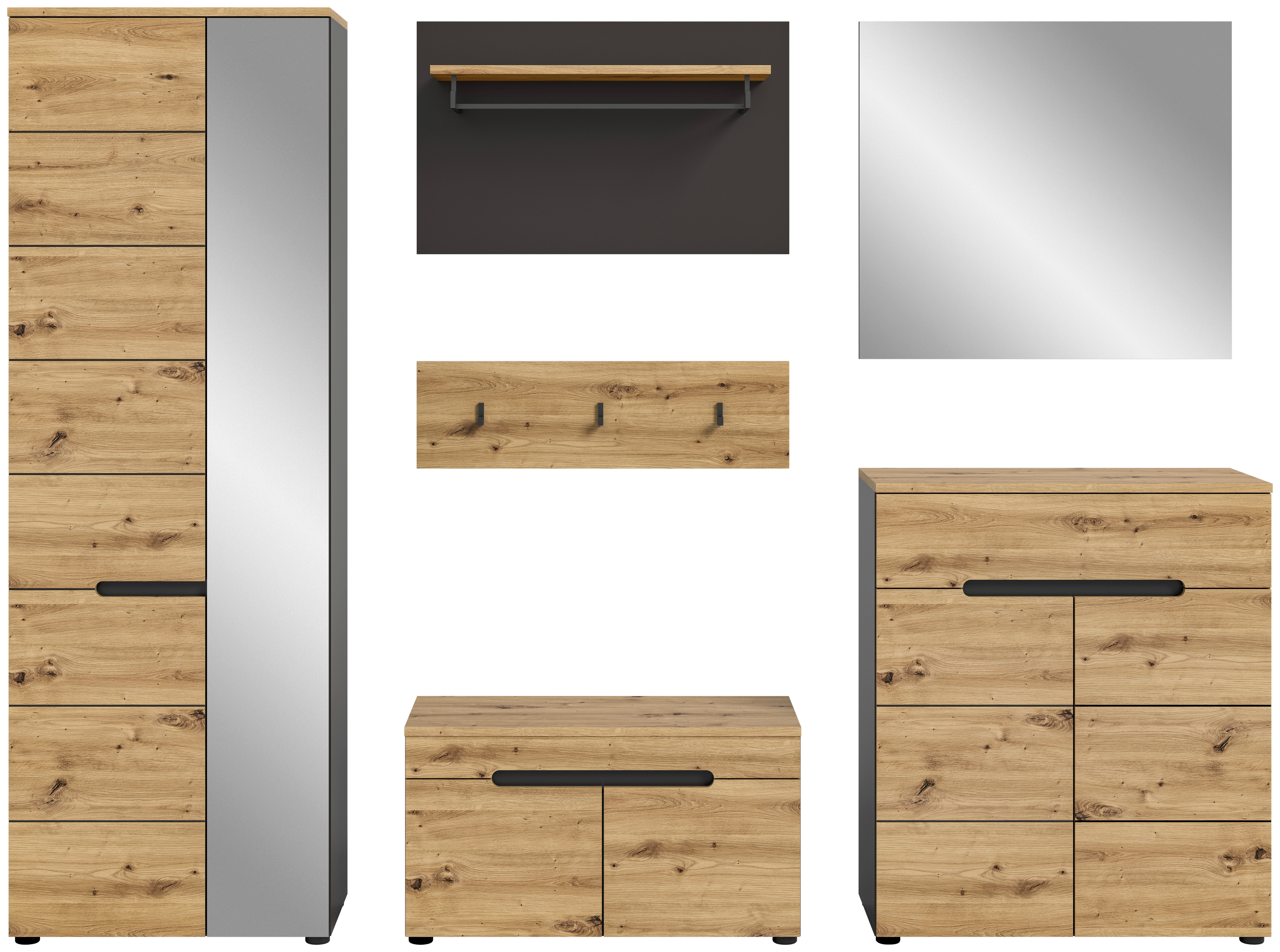 Garderobe CANU edles Basaltgrau Nachbildung Eiche Artisan Nachbildung B/H/T: ca. 255x190x37 cm CANU - Eiche/edles Basaltgrau (255,00/190,00/37,00cm) - xonox.home