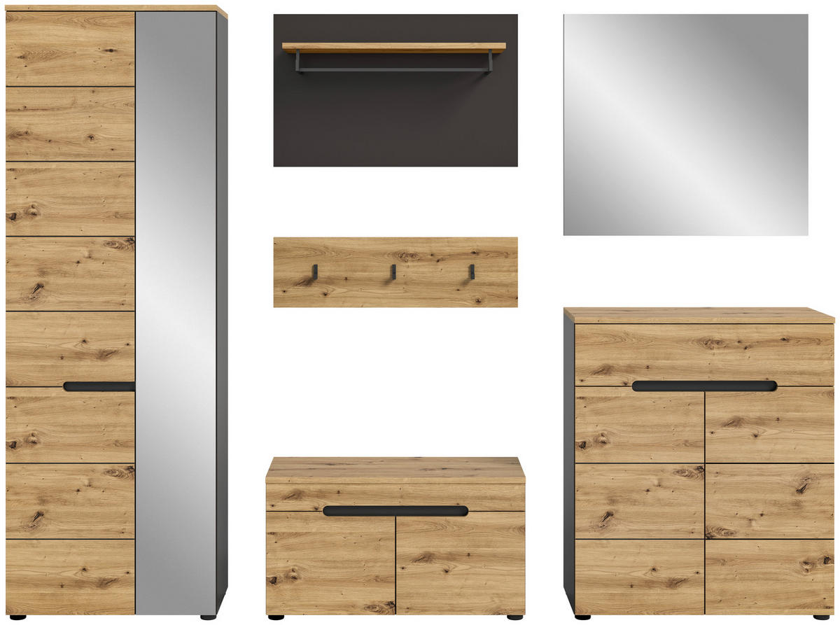 Garderobe CANU edles Basaltgrau Nachbildung Eiche Artisan Nachbildung B/H/T: ca. 255x190x37 cm CANU - Eiche/edles Basaltgrau (255,00/190,00/37,00cm) - xonox.home
