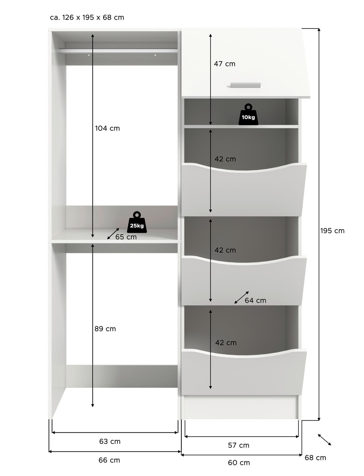 Waschmaschinenumbauschrank Free weiß B/H/T: ca. 126x195x68 cm Free - weiß (126,00/195,00/68,00cm) - xonox.home