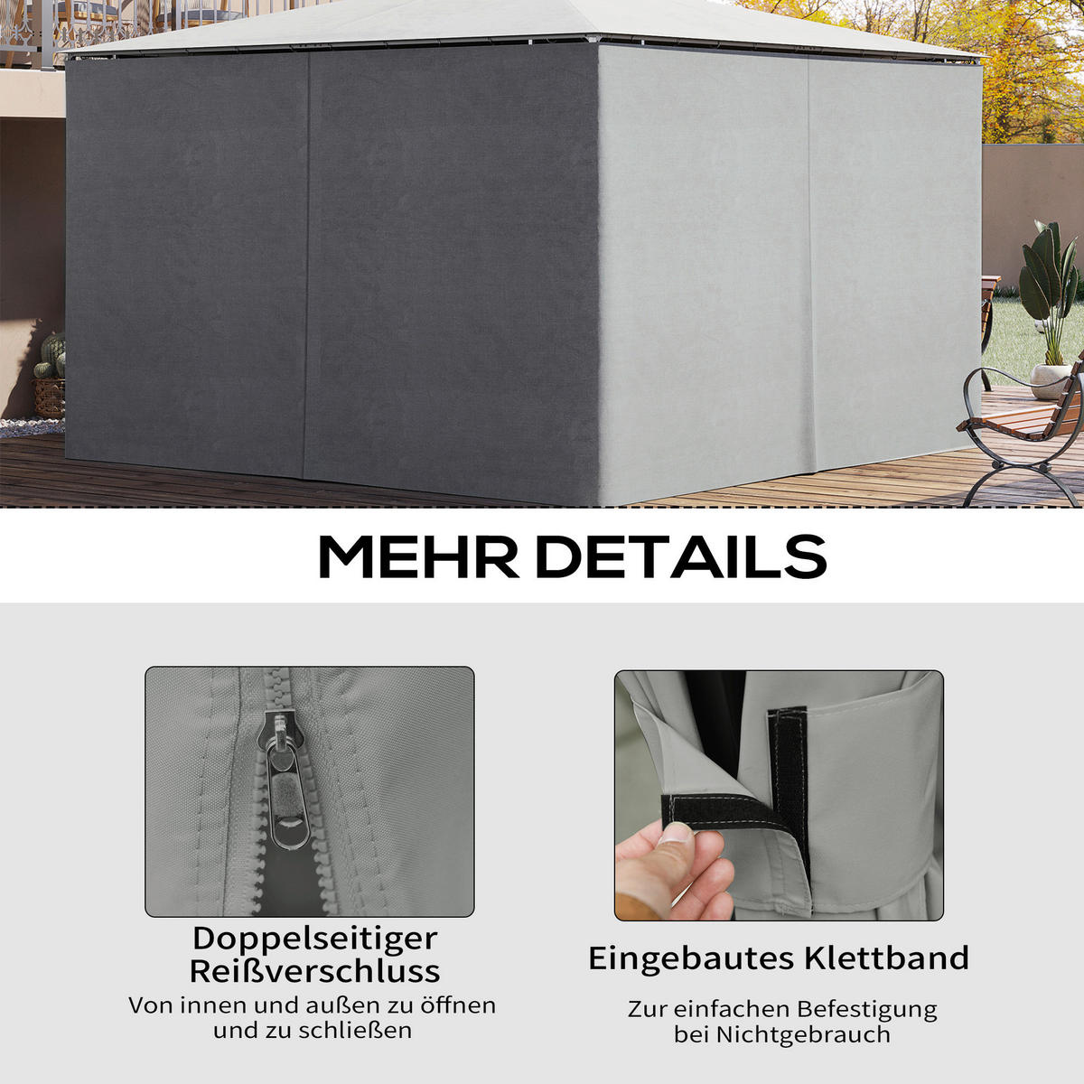 Outsunny Pavillon-Zubehör hellgrau Polypropylen H/L: ca. 352x205 cm Pavillon-Seitenwände - hellgrau (205,00cm) - Outsunny
