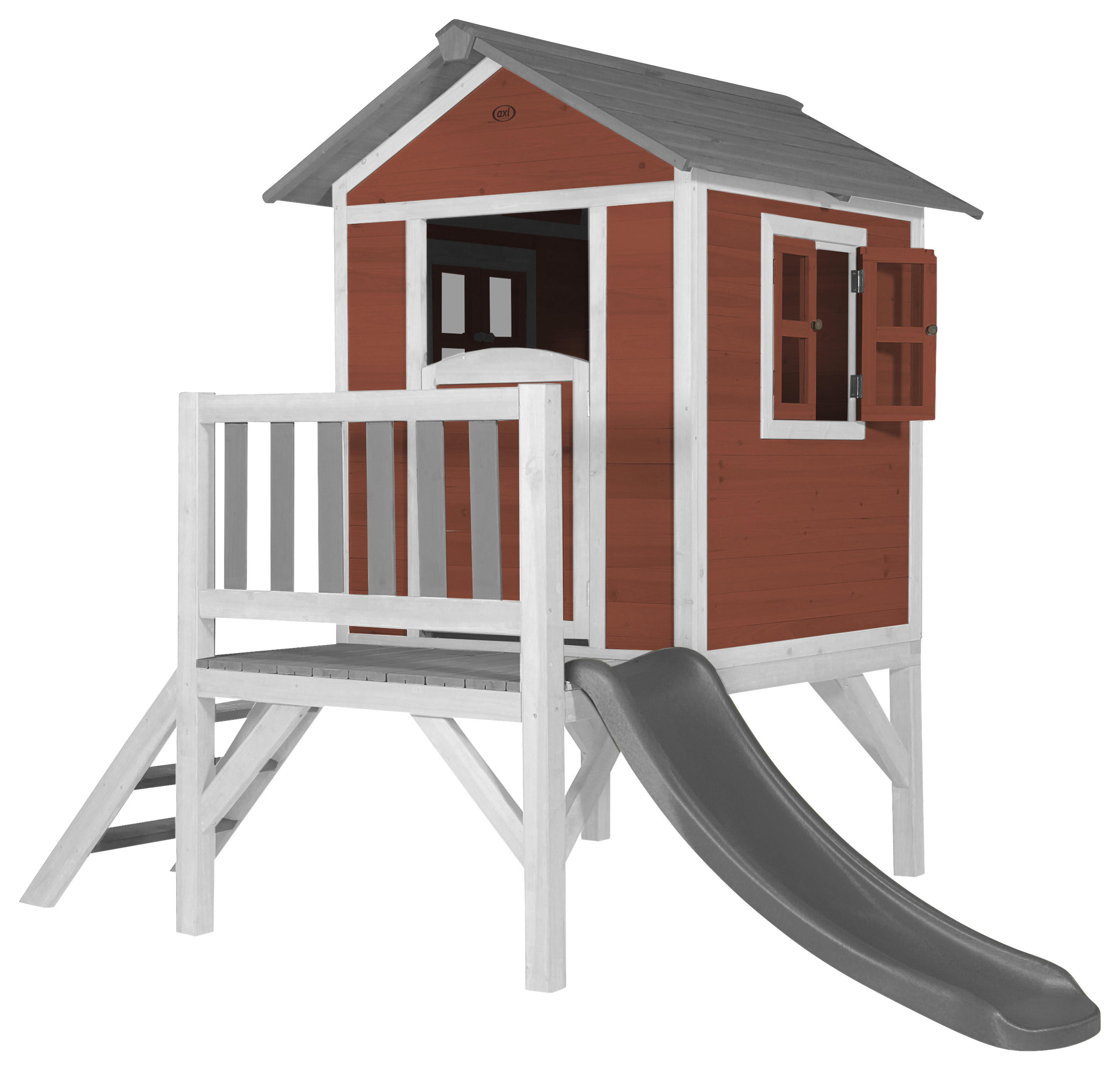 AXI Spielhaus Lodge XL rot B/H/L: ca. 240x189x167 cm Lodge XL - rot/grau (167,00/240,00/189,00cm) - AXI