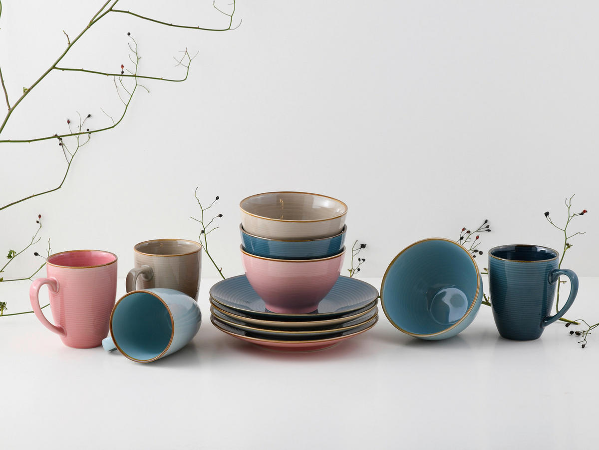 CreaTable Frühstücksservice COSY MORNING multicolor Steinzeug 12 tlg. COSY MORNING - multicolor - CreaTable