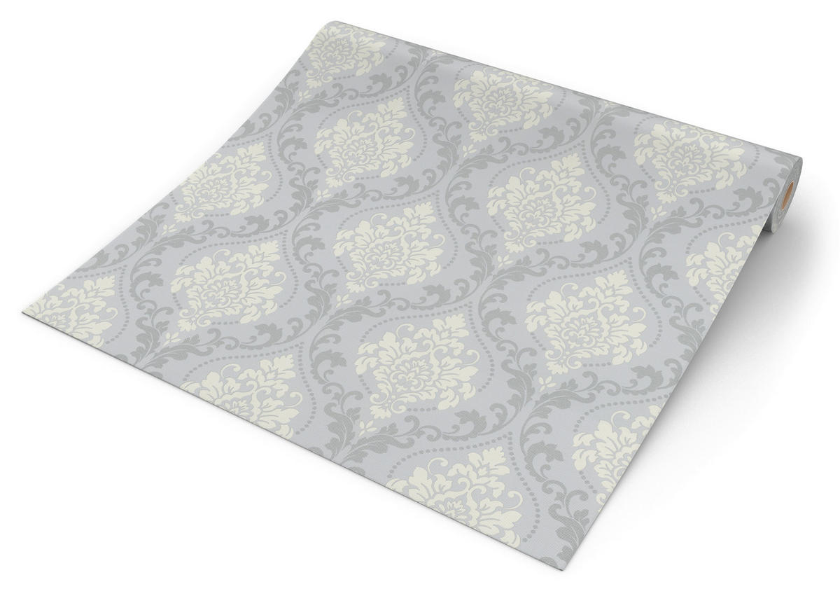 Papiertapete Ornament grau silber altweiß B/L: ca. 53x1005 cm Papiertapete_218121 - silber/grau (53,00/1005,00cm)
