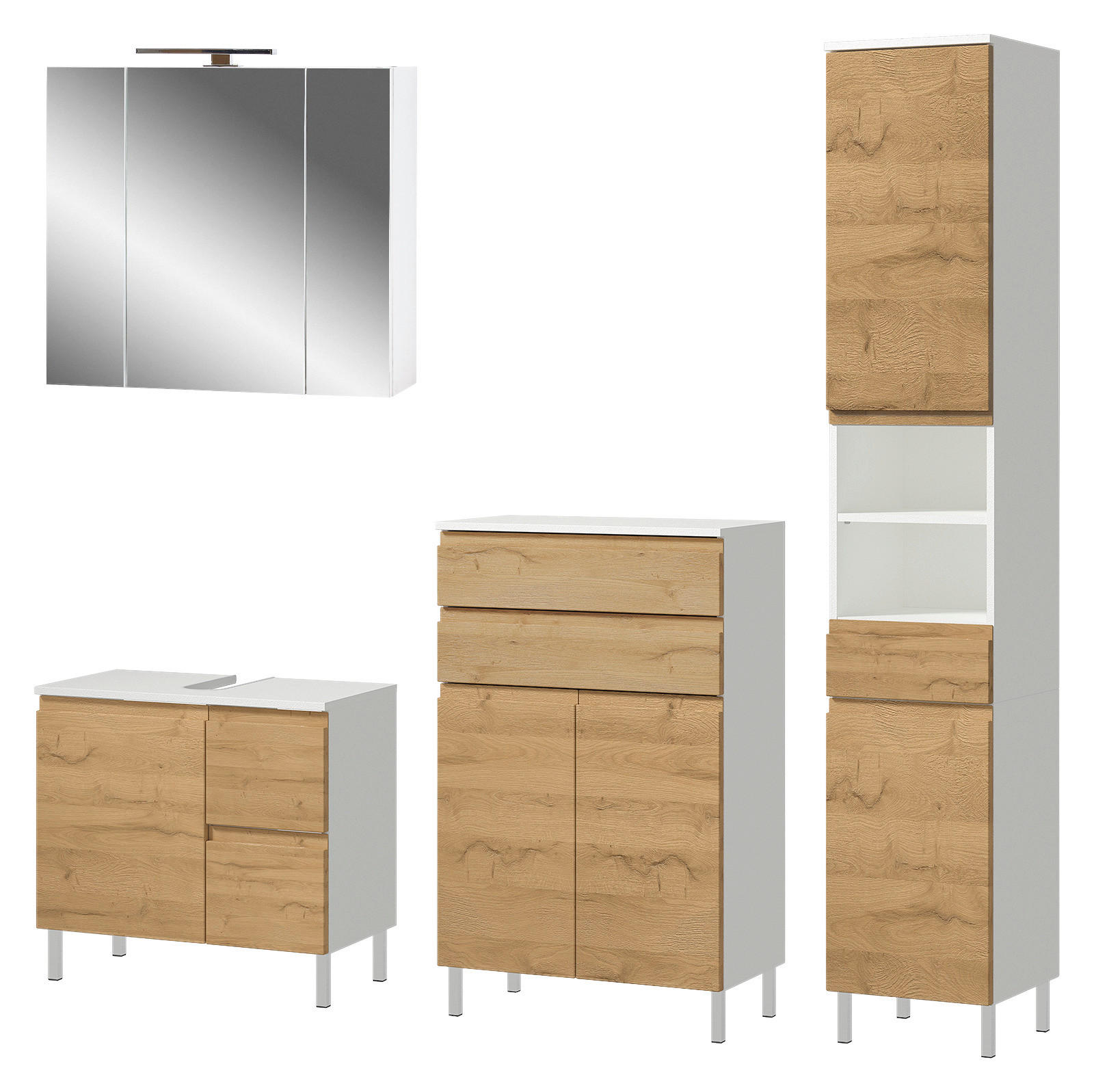 Badezimmer-Set 7961-559 weiß Eiche Grand-Son Nachbildung B/H/T: ca. 184x190x34 cm 7961-559 - Eiche/weiß (184,00/190,00/34,00cm) - Germania