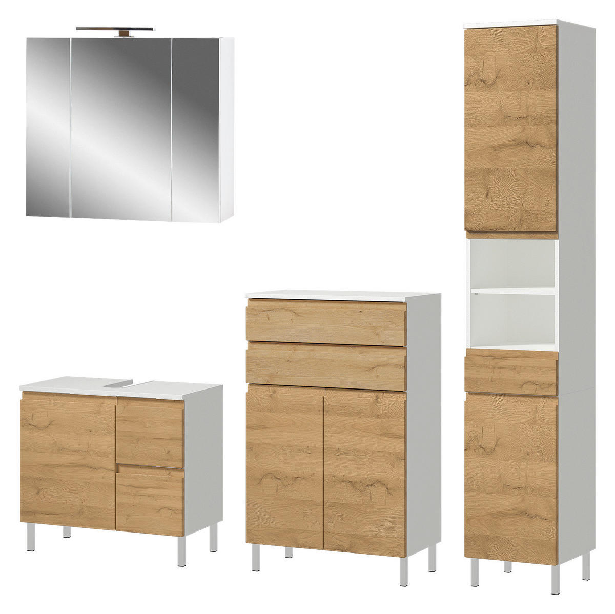 Badezimmer-Set 7961-559 weiß Eiche Grand-Son Nachbildung B/H/T: ca. 184x190x34 cm 7961-559 - Eiche/weiß (184,00/190,00/34,00cm) - Germania