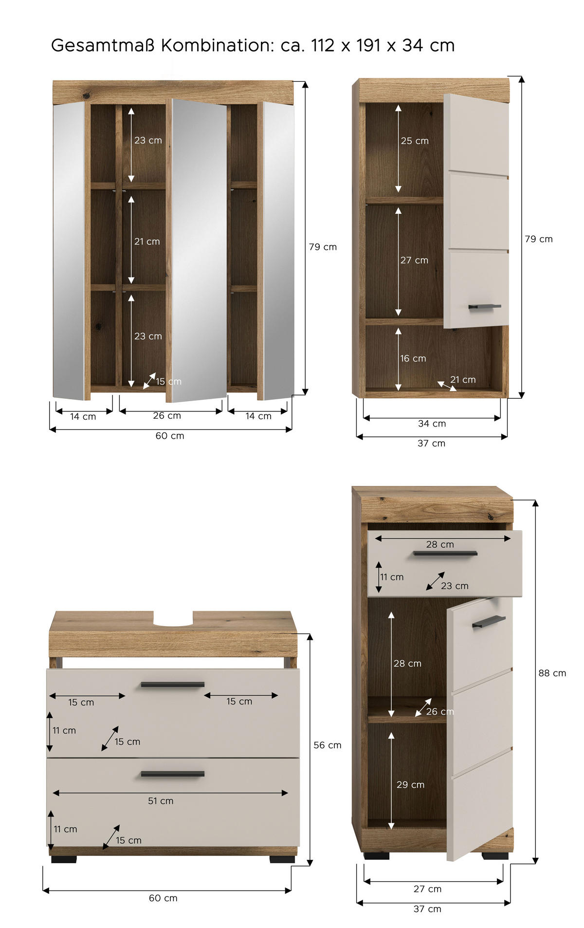 Badezimmer-Set Scout Evoke Oak Nachbildung Kaschmirgrau Nachbildung B/H/T: ca. 112x191x34 cm Scout - Kaschmirgrau (112,00/191,00/34,00cm) - xonox.home