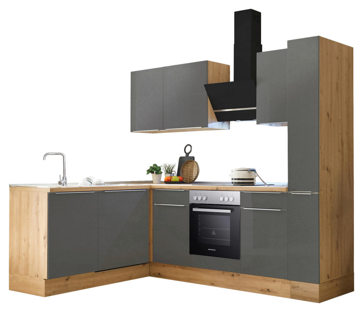 Respekta Winkelküche Marleen grau matt B/H/T: ca. 250x211x170 cm Marleen - Eiche/Alu (250,00/211,00/170,00cm) - Respekta