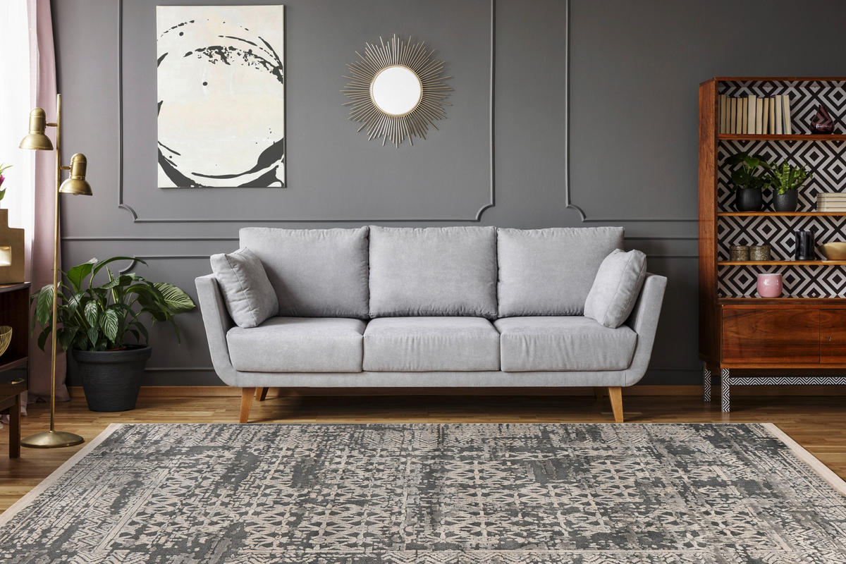 Kayoom Kurzflorteppich Adela 325 grau B/H/L: ca. 80x1,3x150 cm Adela 325 - grau (150,00/80,00/1,30cm) - Kayoom