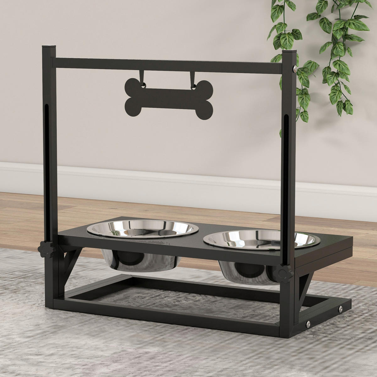 PawHut Tier-Zubehör schwarz Edelstahl B/H/L: ca. 22x40,5x39 cm Futterstation - schwarz (39,00/22,00/40,50cm) - PawHut
