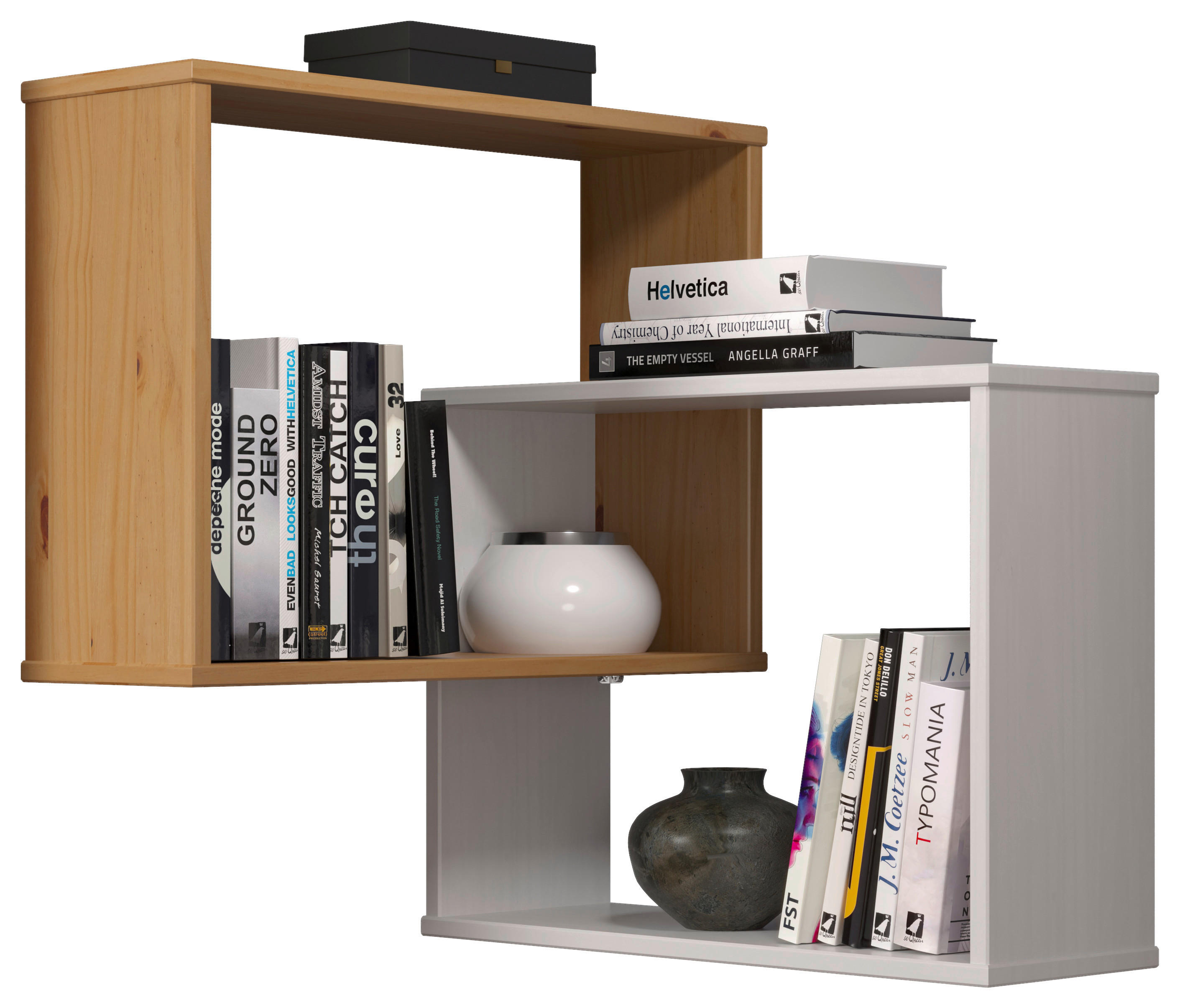 Wandregal Mestre weiß lackiert Optik honig lackiert Optik B/H/T: ca. 60x66x20 cm Mestre - weiß/honig (60,00/66,00/20,00cm)
