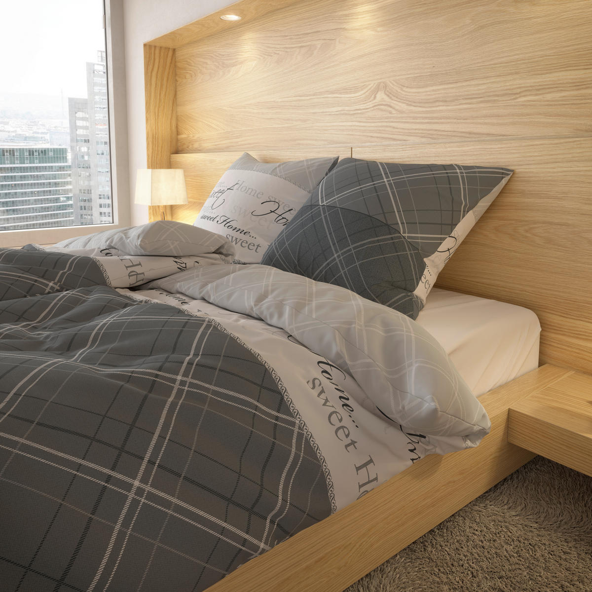 Baumwoll Bettwäsche Renforce Bettwäsche_Renforce Home sweet - grau (135,00/200,00cm)