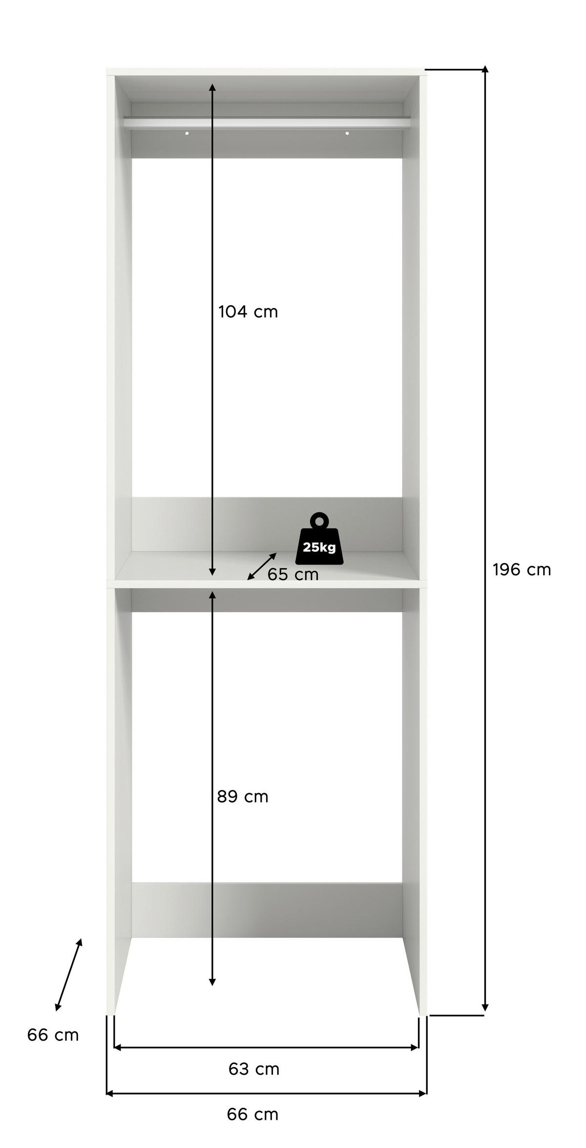 Waschmaschinenumbauschrank Free weiß B/H/T: ca. 66x196x66 cm Free - weiß (66,00/196,00/66,00cm) - xonox.home