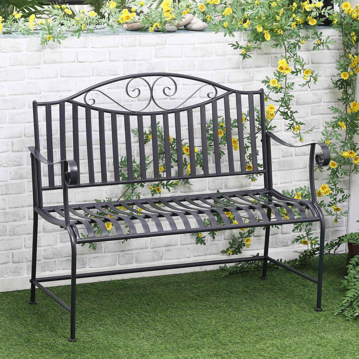 Outsunny Gartenbank grau Metall B/H/L: ca. 54x96x116 cm Gartenbank - grau (116,00/54,00/96,00cm) - Outsunny