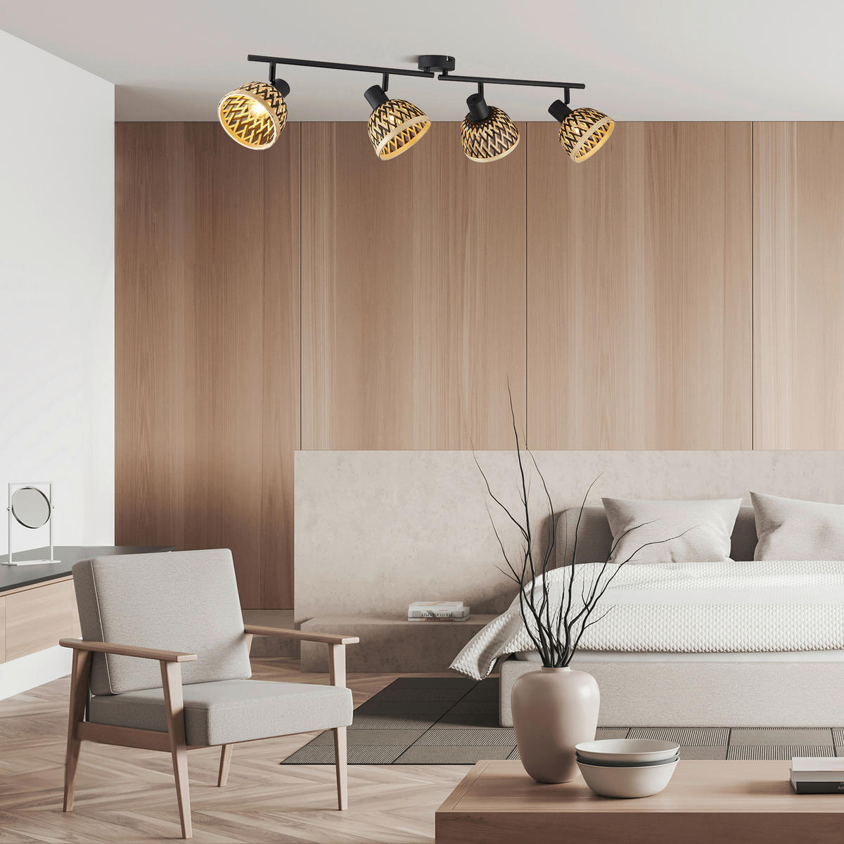 Searchlight Strahler schwarz Stahl Bambus B/H/L: ca. 13x22x94 cm E14 4 Brennstellen Lance - schwarz (94,00/13,00/22,00cm) - Searchlight