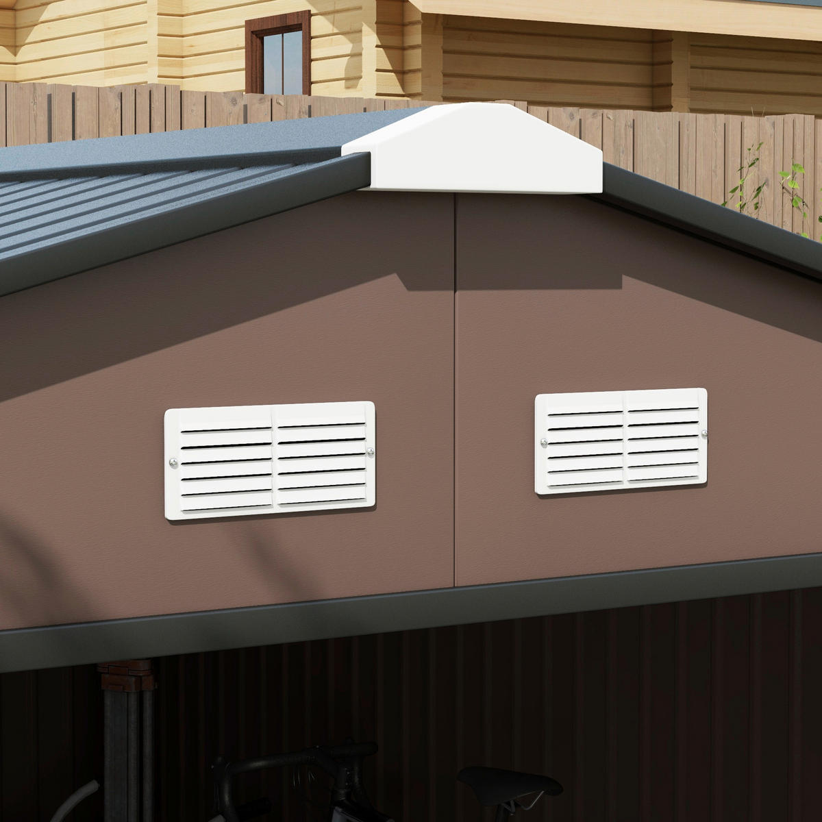 Outsunny Gerätehaus braun Stahl B/H/L: ca. 386x200x340 cm Gerätehaus - braun (340,00/386,00/200,00cm) - Outsunny
