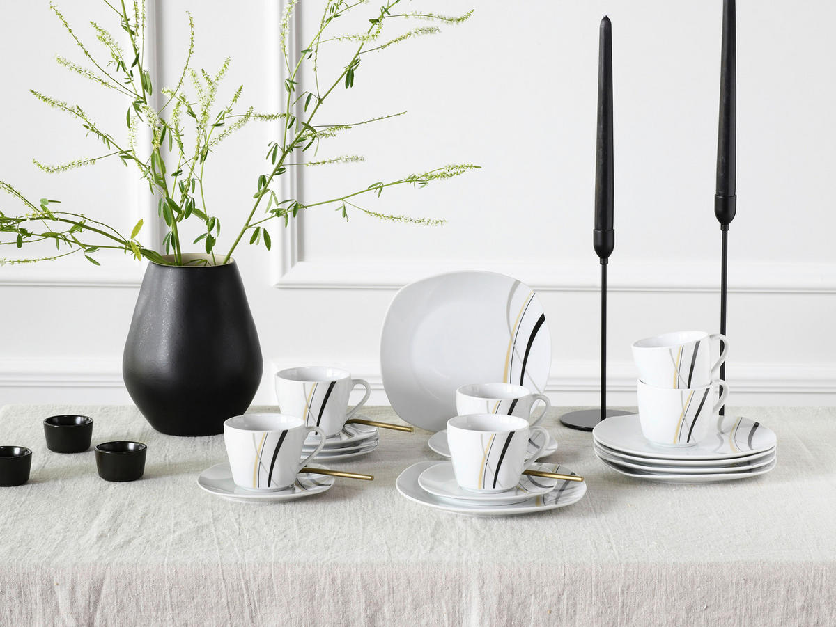 CreaTable Kaffeeservice Square City Line weiß Porzellan 18 tlg. Square City Line - sand/weiß - CreaTable