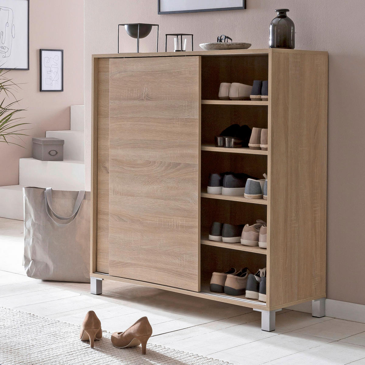 Schuhschrank Eiche Sonoma Nachbildung B/H/T: ca. 100x108x37,5 cm Schuhschrank - Eiche (100,00/108,00/37,50cm) - Wohnling