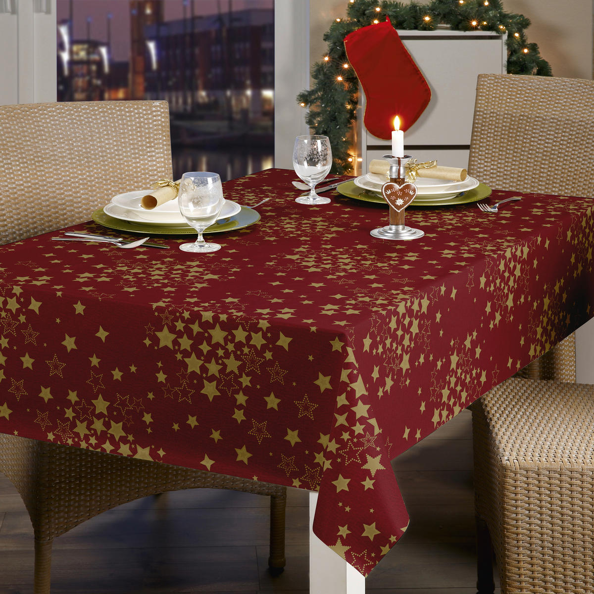 Milano Abwaschbarer Tischbelag Sterne rot B: ca. 140 cm Sterne - gold/rot (140,00cm) - Milano