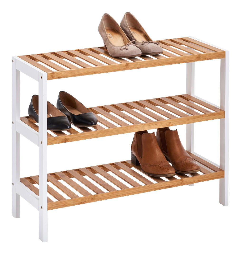 Zeller Schuhregal weiß Bambus B/H/T: ca. 70x54x26 cm Schuhregal_mit_3_Ablagen - weiß/natur (70,00/54,00/26,00cm) - Zeller