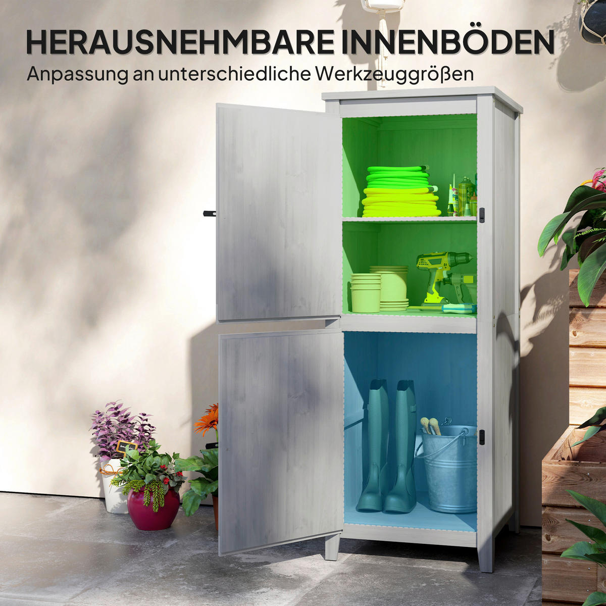 Outsunny Gartenschrank Gartenschrank - hellgrau (60,00/60,00/160,00cm) - Outsunny