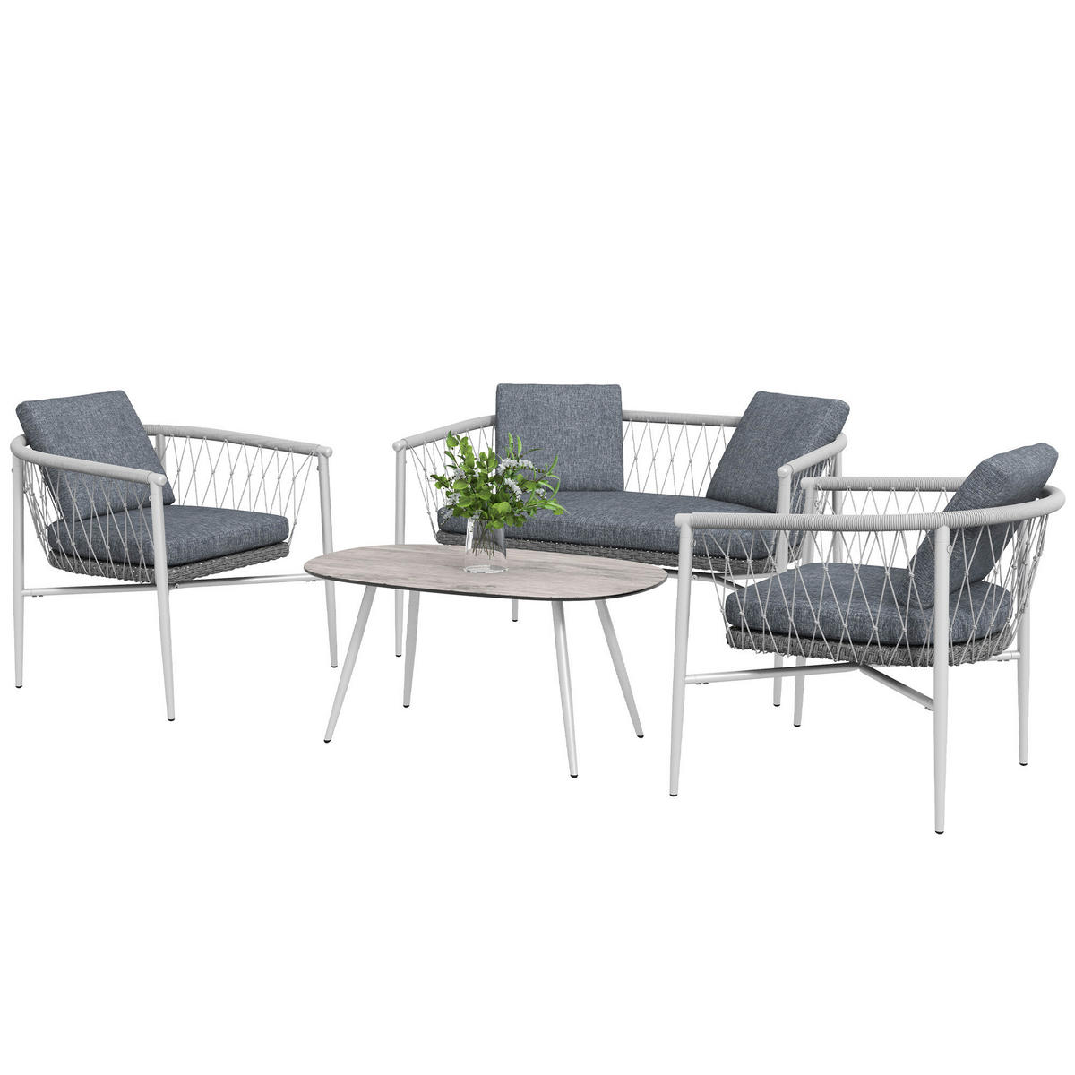 Outsunny Sitzgruppe grau Edelstahl B/H/L: ca. 68x121x67 cm Rattan_Gartenmöbel-Set - grau (67,00/68,00/121,00cm) - Outsunny